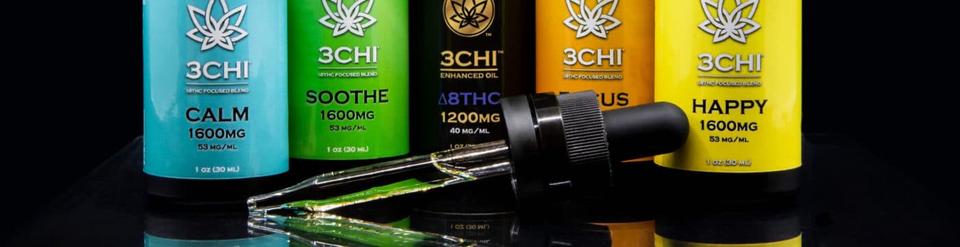 premium delta 8 thc tinctures displayed in a row