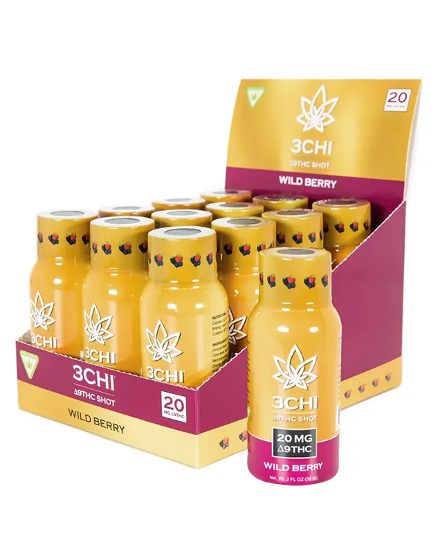 Delta 9 Shots - Looking for something new to spice up your Delta 9 experience? Look no further than 3CHI's new Delta 9 THC shot to create a full mind, body, and spirit experience in a Wild Berry flavor. Available as a single shot or a box of 12. Fast-acting 20mg Delta 9 THC Shots Dispensary-grade Potent and long-lasting Derived from USA-grown hemp Farm Bill Compliant: <0.3% Delta 9 THC