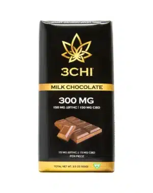 Delta 9 THC Milk Chocolate Bar - When it comes to Delta 9 THC edibles, only 3CHI offers the best. Our chocolate bars are no exception with their delicious silky texture and rich flavor that are perfect for when you need 'a little something sweet'. Packed with 15mg of hemp-derived, dispensary-grade Delta 9 and 15mg of USA-grown CBD per piece, each chocolate square gives you a full body and mind adventure, creating a unique and enjoyable experience every time you have one of these sweet treats. Specially-formulated, fast-acting Delta 9 THC edible Dispensary-grade NO hemp taste Non-GMO 15mg Delta 9 THC per chocolate square Potent & long-lasting Made from 100% USA-grown hemp Farm Bill Compliant: <0.3% Delta 9 THC
