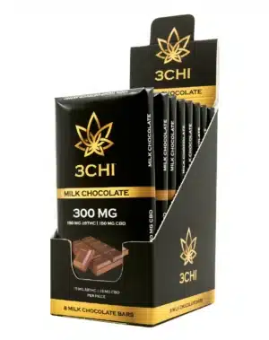 Delta 9 THC Milk Chocolate Bar - When it comes to Delta 9 THC edibles, only 3CHI offers the best. Our chocolate bars are no exception with their delicious silky texture and rich flavor that are perfect for when you need 'a little something sweet'. Packed with 15mg of hemp-derived, dispensary-grade Delta 9 and 15mg of USA-grown CBD per piece, each chocolate square gives you a full body and mind adventure, creating a unique and enjoyable experience every time you have one of these sweet treats. Specially-formulated, fast-acting Delta 9 THC edible Dispensary-grade NO hemp taste Non-GMO 15mg Delta 9 THC per chocolate square Potent & long-lasting Made from 100% USA-grown hemp Farm Bill Compliant: <0.3% Delta 9 THC