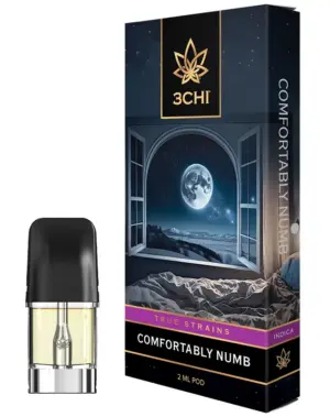 Comfortably Numb - True Strains - 2ml Vape Pod - Settle into ultimate bliss with our famous CBN-rich Indica, ideal for deep levels of calm and restful relaxation. WARNING: THIS IS A HIGH-MAINTENANCE CARTRIDGE. IT WILL CRYSTALLIZE, MAY ARRIVE ALREADY CRYSTALLIZED, AND WILL REQUIRE REHEATING FOR REUSE. DO NOT PURCHASE UNLESS YOU ARE WILLING TO PERFORM THE MAINTENANCE REQUIRED FOR THIS CARTRIDGE. REQUIRES A 3CHI POD BATTERY TO USE