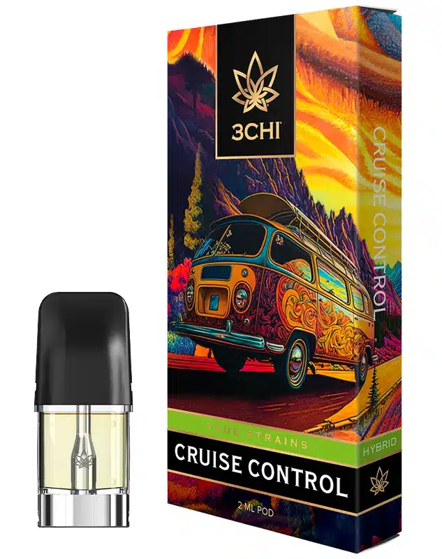 Cruise Control - True Strains - 2ml Vape Pod - De-stress and set happiness to autopilot with this calming Hybrid blend of soothing consistency. REQUIRES A 3CHI POD BATTERY TO USE