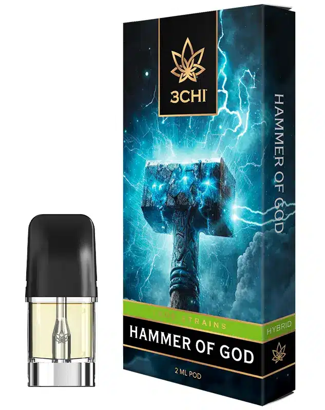 Hammer of God - True Strains - 2ml Vape Pod - Unlock divine and energizing euphoria with this uplifting and harmonizing Hammer of God Hybrid Vape Pod.
REQUIRES A 3CHI POD BATTERY TO USE