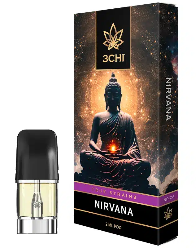 Nirvana - True Strains - 2ml Vape Pod - Delve into a state of peace and relief with this incredibly well-balanced and tranquil Indica blend. REQUIRES A 3CHI POD BATTERY TO USE