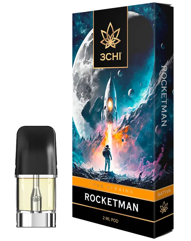 Rocketman - True Strains - 2ml Vape Pod - Propel your mood and productivity to new heights with this stimulating and uplifting Sativa.
REQUIRES A 3CHI POD BATTERY TO USE