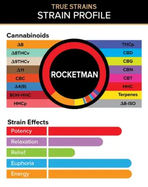 Rocketman - True Strains - 2ml Vape Pod - Propel your mood and productivity to new heights with this stimulating and uplifting Sativa. 

REQUIRES A 3CHI POD BATTERY TO USE