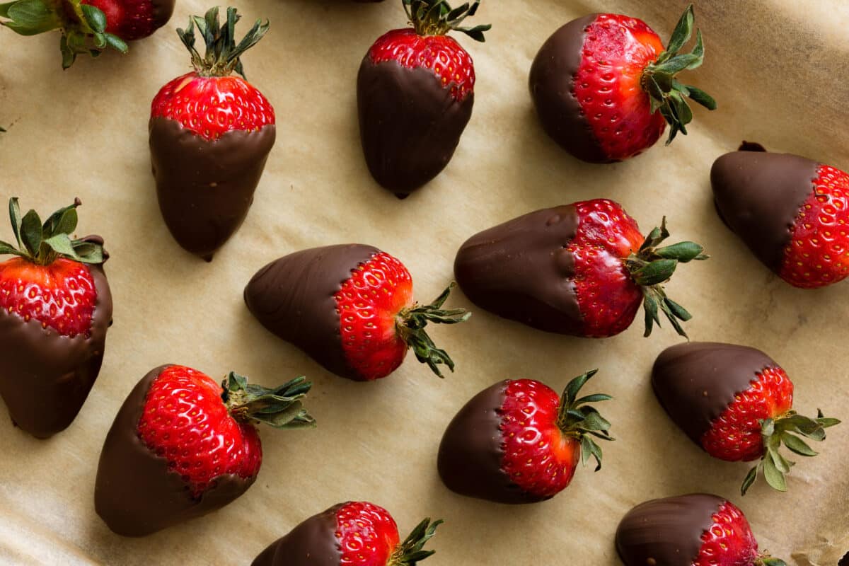 Chocolate Covered Strawberries on Parchment