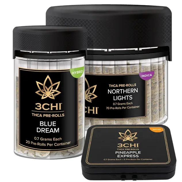 .7g THCA Pre-Roll - Our new .7g pre-rolls come filled with the highest-quality THCA flower. We did the work for you so you can simply grab one and relax. With various strains for desired experiences, we have a little something for everybody. Quantities: 5 ct. loose tin, 20 ct. loose jar 3 different strains: Blue Dream, Northern Lights, Pineapple Express Third-party lab tested Dispensary grade Farm Bill Compliant
