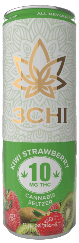 Green Kiwi Strawberry can featuring fruit medallion, zero calories badge, 10 mg hemp‑derived THC